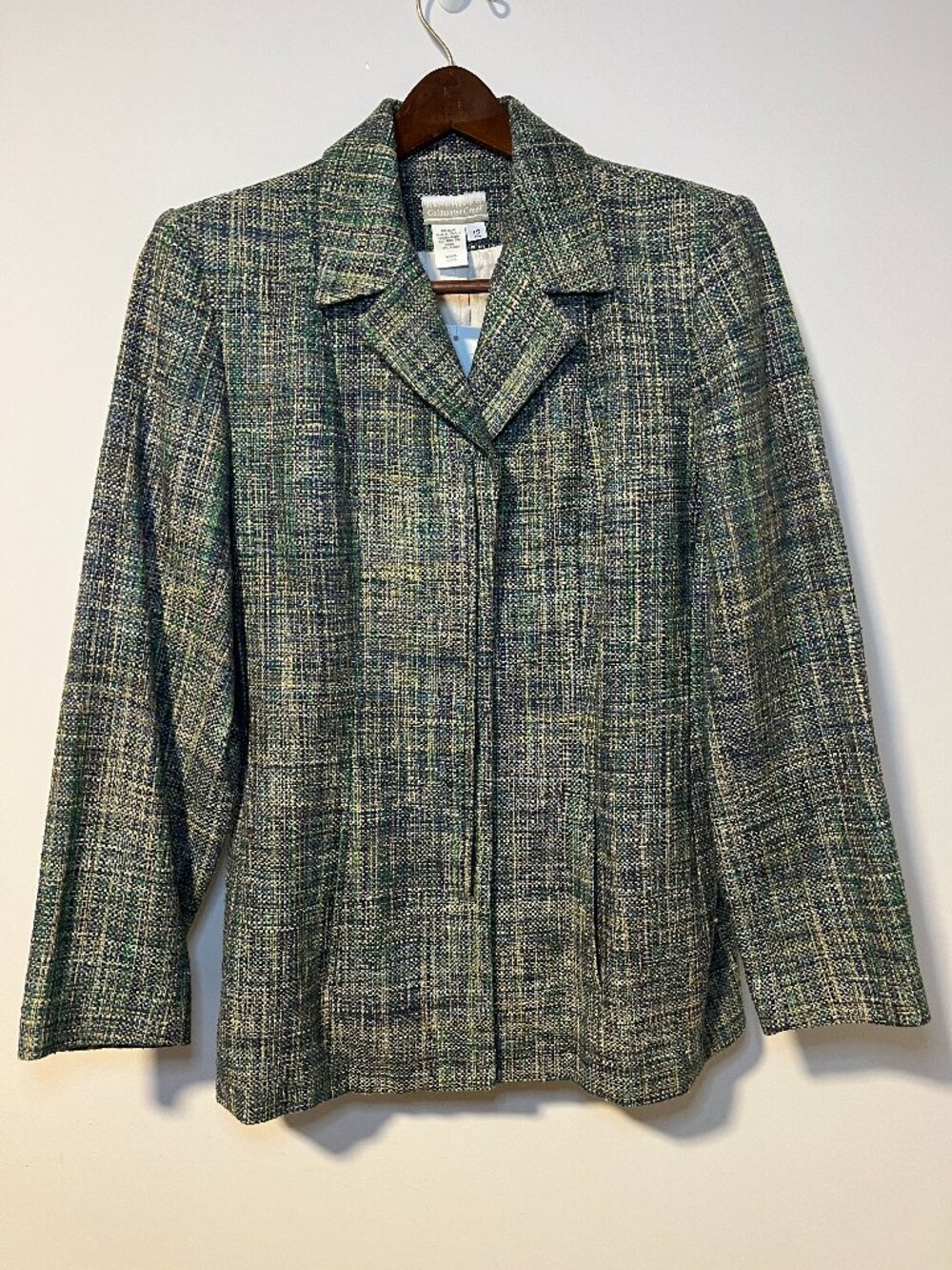 Coldwater Creek Silk Tweed Blazer Jacket Womens 12 Green Yellow Lined NEW